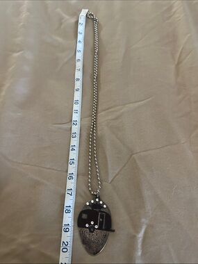 Silver-tone Happy Camper Pendant Necklace - Black & Silver